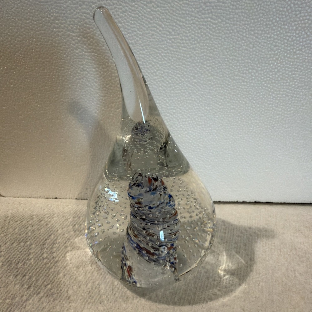Vtg Teardrop Crystal Paperweight Bubble Art Glass Made In Poland Signed F/C 2001